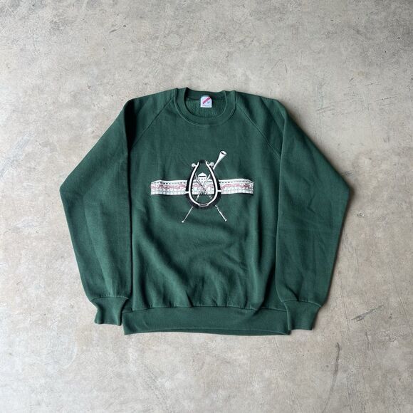 Vintage USMC Sweatshirt Mens L Green Marine Corps Soldier 90s Crewneck Sweater - Picture 1 of 2